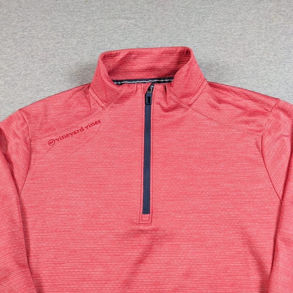 Vineyard Vines Mens M On-The-Go Sankaty Quarter Zip Pullover Coral Red Heather